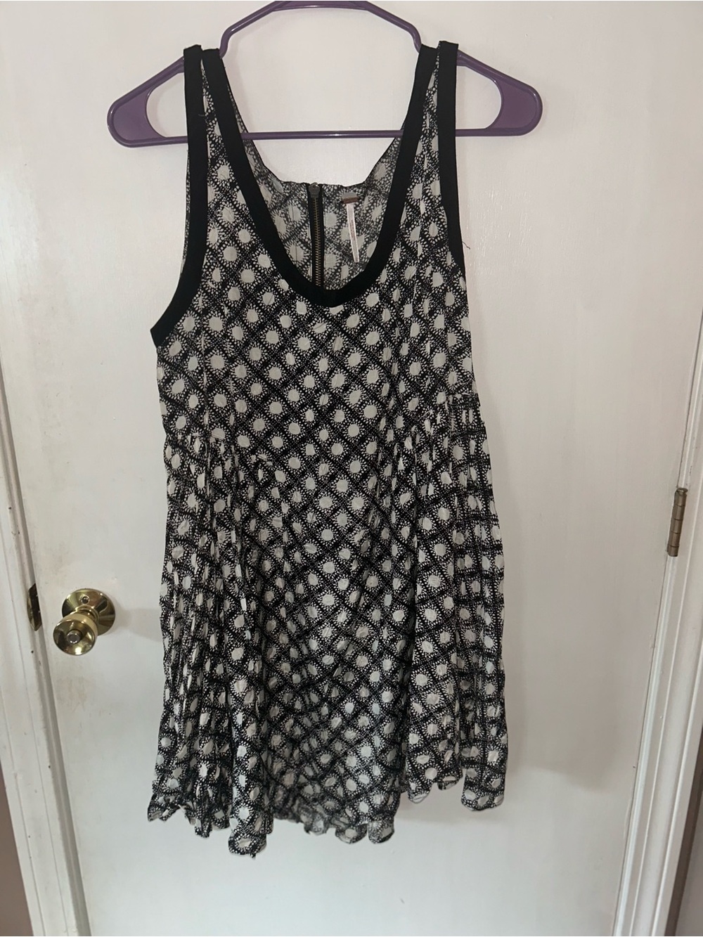 Free People Black and White Lace Overlay Mini Dress